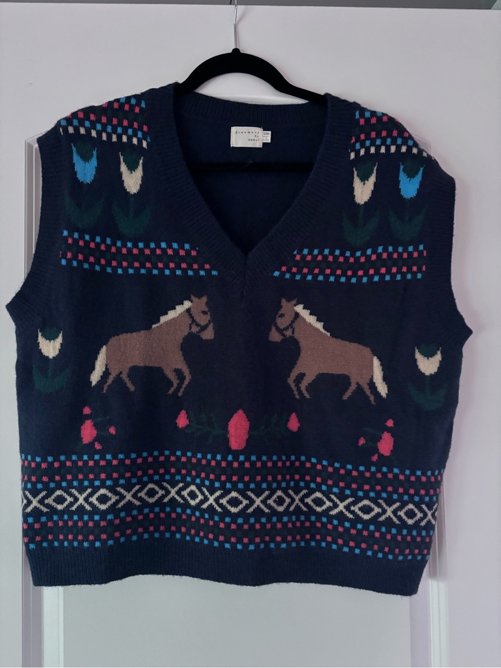 Navy Horse-Print V-Neck Sweater Vest